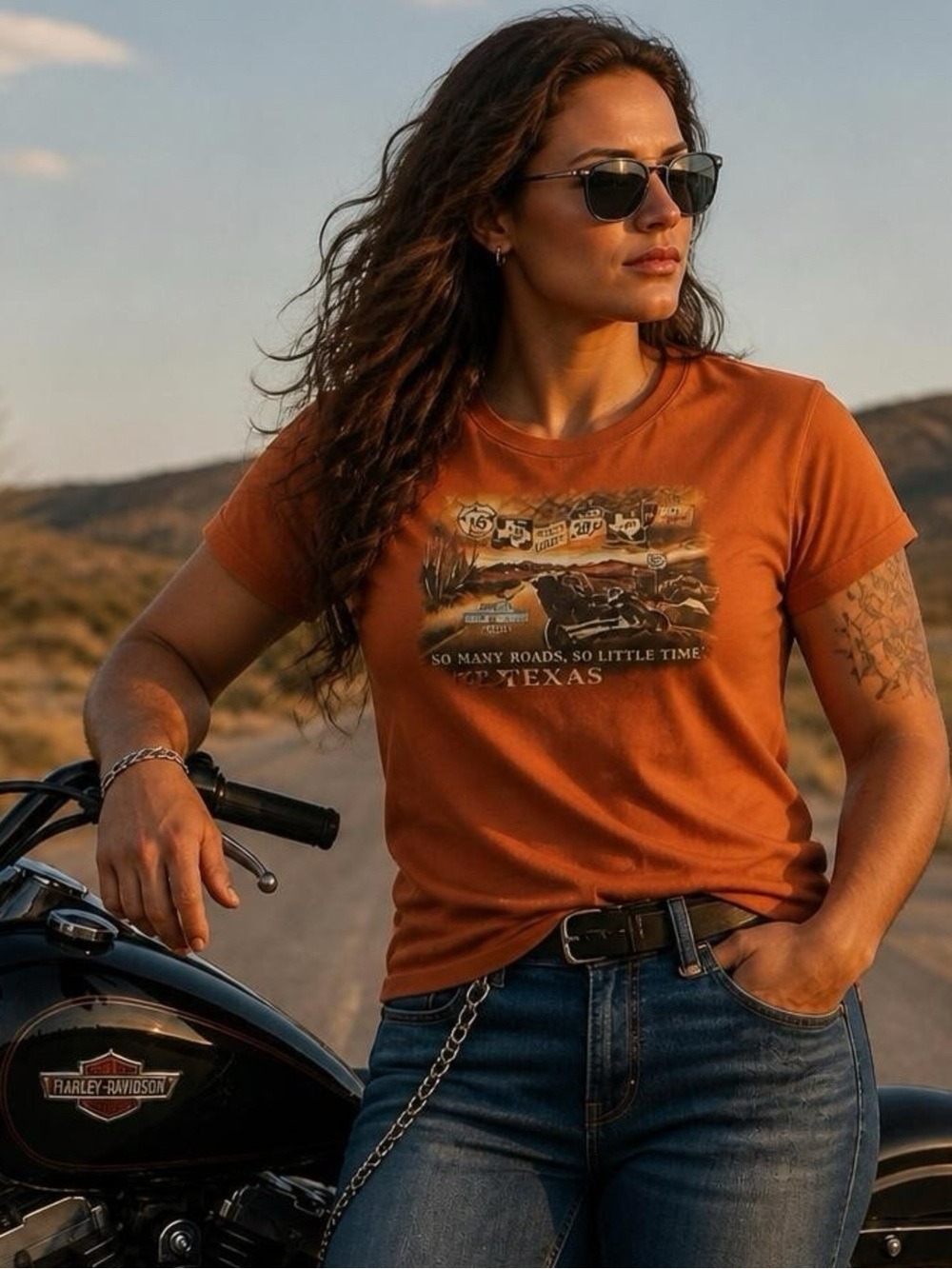 Authentic Harley-Davidson Unisex Burt Orange Texas Road Graphic Short Sleeve Tee